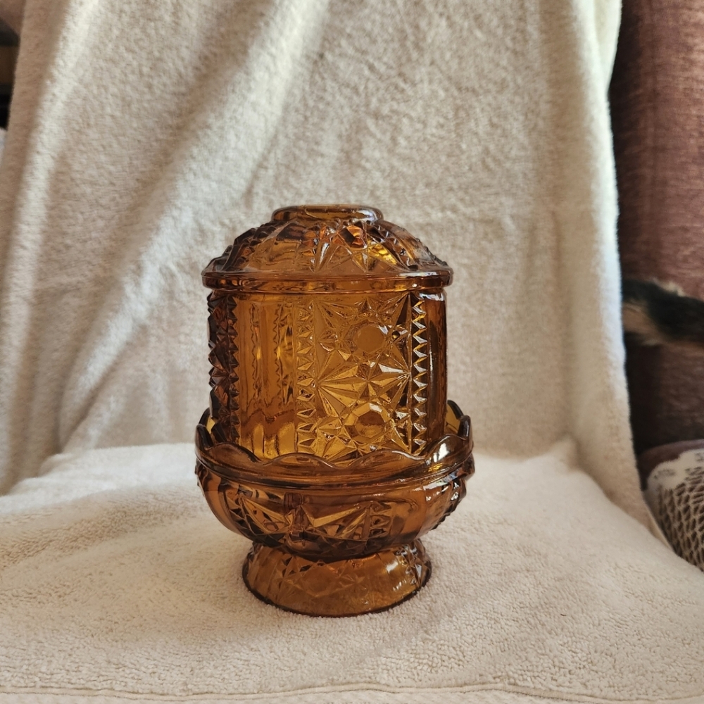 Vintage Amber colored candle/tealight holder